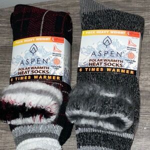 Aspen Polar Warmth Heat Socks Heavy 6 Times Warmer 2 Pair Crew Socks 7-12 NWT
